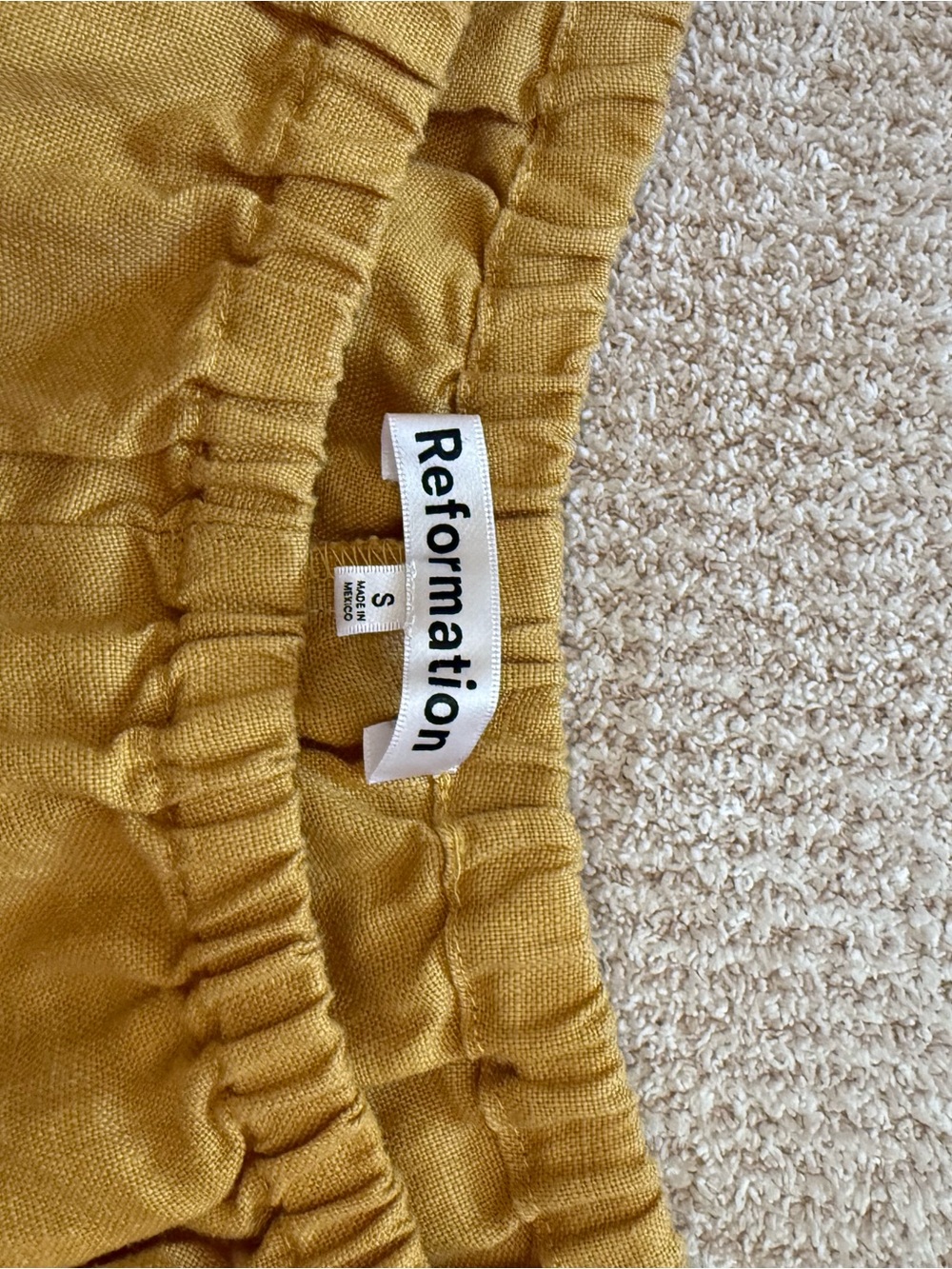 Reformation Mustard Yellow Elastic-Waist Linen Shorts - Picture 2 of 3